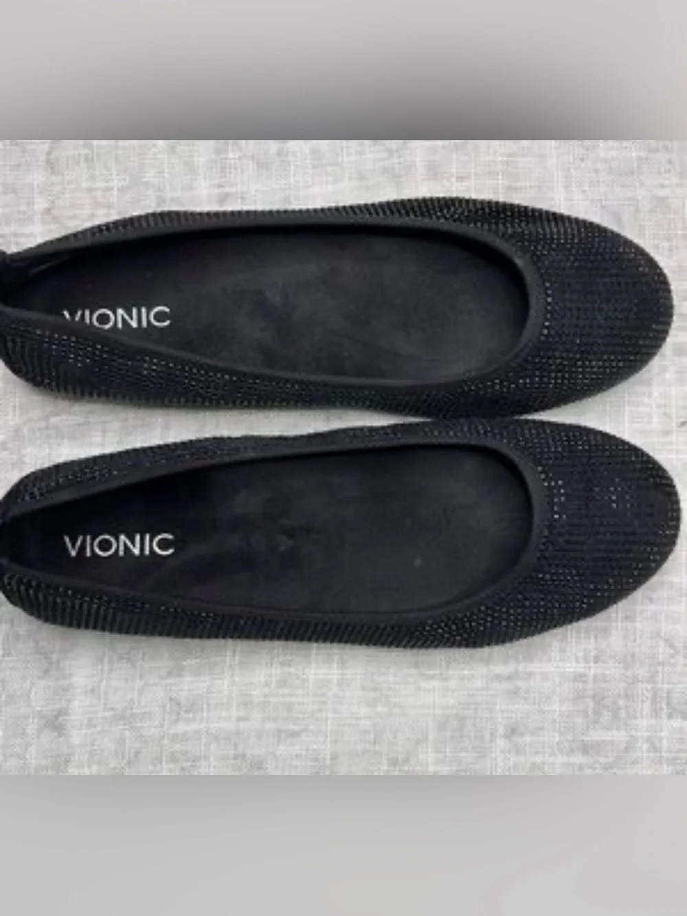 VIONIC STUDDED SHINY RHINESTONE BALLET FLATS SHOES BLACK SZ 8 ORTHAHEEL